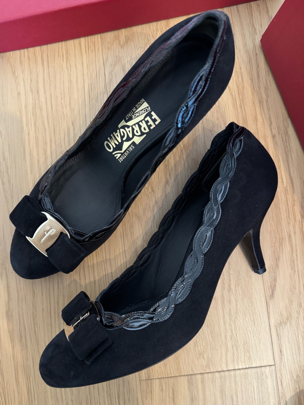 Salvatore Ferragamo Black Suede Carla 70 Heels